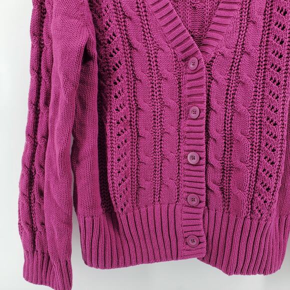 North Crest Women's Plus V-Neck Grandpa Style Cable Knit Button Down Cardigan - Picture 3 of 10